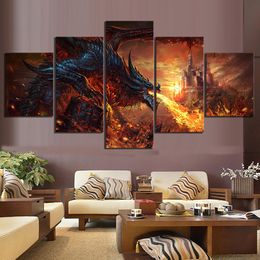 Stitch Fantasy Art Fire Dragon Game Square Round Drill Mosaic Diamond Painting Cross Crost Stitch DIY 5D EMBRODERIE FULLE 5 PCS DÉCOR MUR