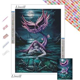 Stitch Fantasy Purple Mermaid with Skull Diamond Painting Cross Stitch Kits Ocean Night Scenery Mozaïek Wall Art Home Decor