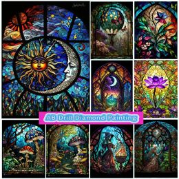 Puntada de vidrieras de fantasía 5d AB Drill Diamond Painting Montono Pretty Girl Lotus Cross Stitch Kits Art Mosaic Decoración para el hogar Regalos para niños