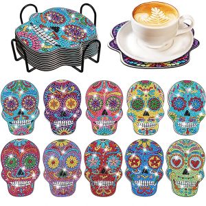 Stitch gatyztory 8pc / sets Diamond Painting Coaster avec rack 5d crâne diy diamant mosaïque boisson tasse de coussin