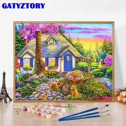 Stitch gatyztory peinture par numéros house pancarte de paysage par nombre de fleurs pour adultes 50x65cm de chambre bricolage art mural décoration de maison