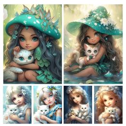 Stitch Girl en Cute Little Cat Full Diamond Painting Nieuwe Collection 5D Diy Diamond Borduurwerk Cartoon Cross Stitch Mozaïek Home Decor