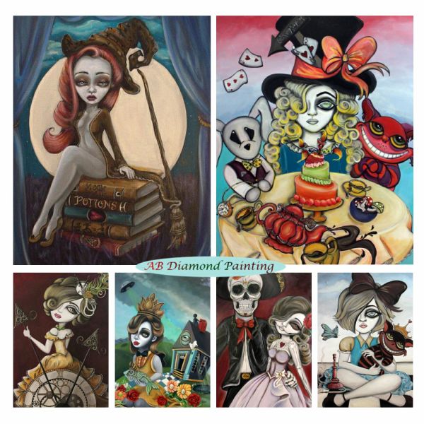 Stitch Gothic Oeuf 5D AB DIAMAND PEINTURE BIG EYE Girl Doll Dark Art Diamond broderie Diy Cross Stitch Kits Home Decor Cuadros