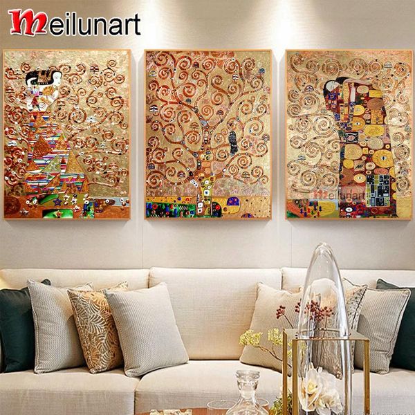 Stitch Gustav Klimt Tree Lovers Diy Mosaic 5d Diamond Painting Triptych Full Square Round Round Diamond Brodemery Sale Decoration AS1299