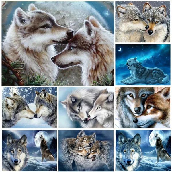 Stitch Huacan 5d DIY Diamond Painting Wolf Snow Diamond broderie Animal complet carré rond