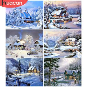 Stitch Huacan 5d Diy Winter Diamond Painting Snow Full Square Drill Drill Mosaic House Broderie Landscape Home Decoration Wall Decor