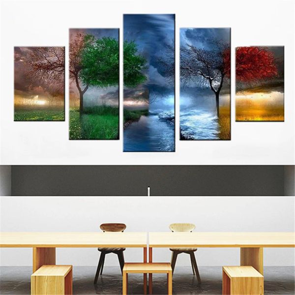 Stitch Huacan 5pc Multipicture Diamond Painting Full Square Four Seasons Tree Diamond broderie Landscape Mosaic Home Decoration