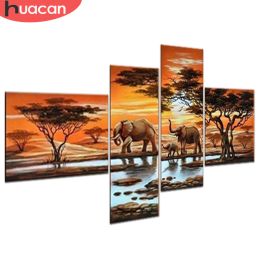 Stitch Huacan Full Square Diamond Painting "Elephant Family" Multiacture Combination 5D broderie Cross Crost Stitch Mosaic Decor