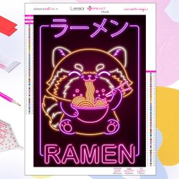 Stitch Japanse Retro Diamond Schilderen Neon Kleurrijke Kat Eten Ramen Strass Borduurpakket Art Mozaïek Borduren Woondecoratie