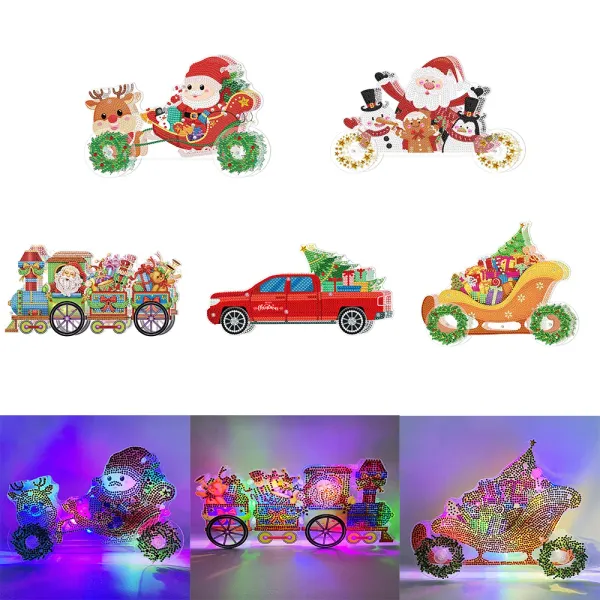 Stitch Kids DIY Pintura de diamantes Coche de Navidad Juguetes con luz LED Papá Noel Bordado de diamantes Artesanía Regalo para niños Decoración del hogar