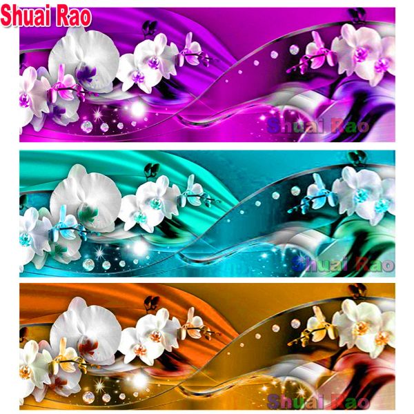 Stitch grand diamant peinture de diamant orchidées brunes vert violet fleurs full sqaure ronde 5d diamant broderie bricolage