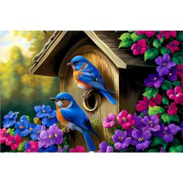 Stitch LZAIQIZG 5D diamant peinture oiseaux bleus dans la maison plein carré/rond diamant broderie image animale strass décoration de la maison