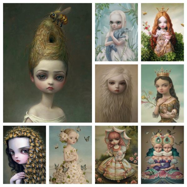 Puntada Mark Ryden ArtWork Rhinestones Pintura de dibujos animados de dibujos animados Arte de pared surreal