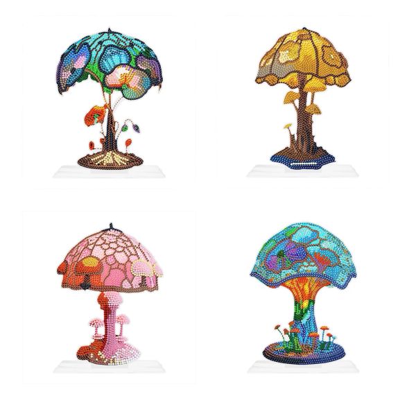 Lampe de table de champignon de point de point coloré coloré bricolage cristal diamant peinture point de forage ornement art artisanat décoration de maison