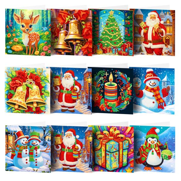 Stitch nouvelle carte de Noël bricolage Carte de peinture en diamant Santa Claus Carte de voeux Cross Diamond Mosaic Broiderie Paint Blessing Carts