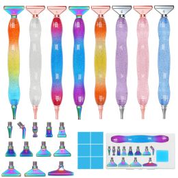 Stitch Nouveau stylo de peinture diamant en résine colorée, ensemble de stylos à pointe de fil avec 12 têtes de stylo en métal à fil, boîte de rangement d'argile de colle 6 pièces