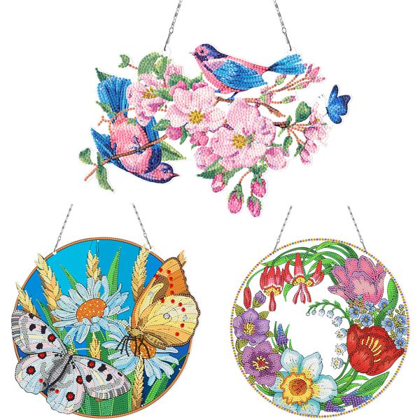 Stitch nouveau bricolage diamant peinture mignon fleurs et oiseaux suspendus fenêtre porte décoration guirlande diamant broderie ensemble décor à la maison cadeau