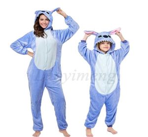 Stitch onesies volwassen pyjama's unisex Blue Pink Cosplay Party Wear Anime Pijama Boys Girls Pyjamas Kids vrouwen Sleepwear 2109158699675