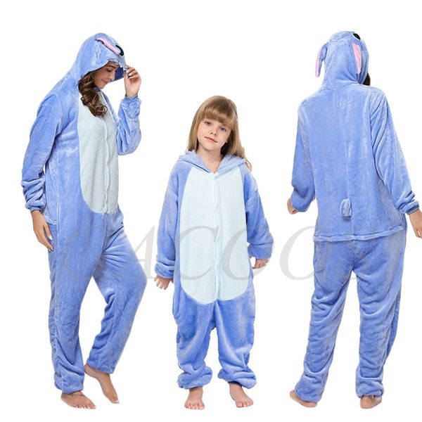 Stitch Onesies Kigurumi Invierno Mujer Panda Pijamas Niños Niñas Animal Pijamas Adultos Niños Disfraces Franela Dibujos animados Ropa de dormir 210915