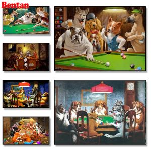 Pintura de puntada con bordado de diamante Dog de animales divertidos jugando al póker jugando a la pintura de diamantes de billar de billar