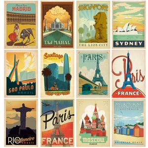 Stitch Paris/Roma/España/Sydney/Rusia Señales de viaje vintage Países populares Ciudad Pintura de diamantes Carteles de paredes de arte Decoración de pintura de arte