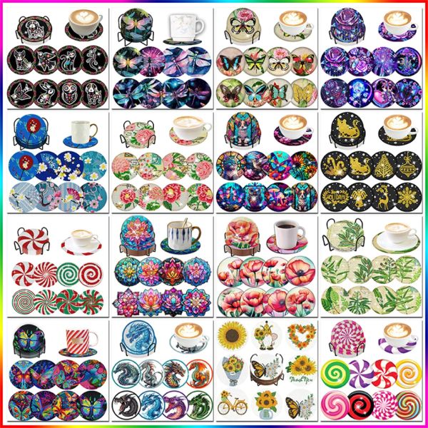 Stitch PhotoCustom 8pcs Diamond Art Coasters Diy Animal Pattern Brink Cushion Strong Adhesion Diamond Painting Kits for Crafts