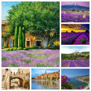 Stitch Provence Lavender champ paysage peinture de diamant de diamant français couture croix de croix broder photo mosaïque décor de salon