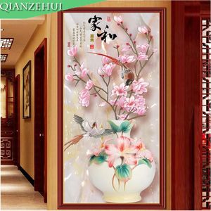 Stitch Qianzehui Diy Diamond borduurwerkronde ronde diamantrijke magnolia vaas vol strass diamanten schilderij crossste noiswork