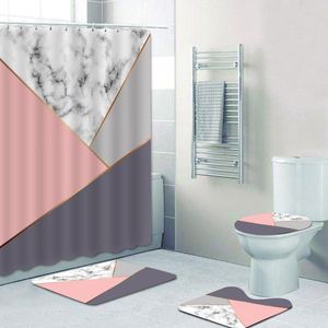 Stitch rose or rose rose et rideau de douche en marbre gris Ensemble pour les rideaux de salle de bain tapis de bain hexagone géométrique Toilet Cortina de Ducha