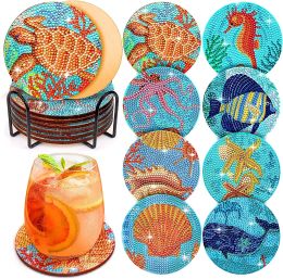 Stitch Ruopoty 8pc / sets Diamond Painting Coasters Kits 5d Ocean Brinks Diy Coaster Diamond Art Kits For Adults Kids Beginners
