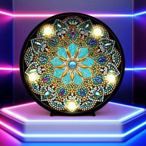 Stitch Shirliben Hot Sale Ronde Cirkel Dier Mandala Landschap Diy Diamant Schilderij Led Licht Lamp Op De Tafel Ronde Glanzend Kralen