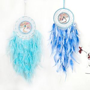 Stitch Sky Blue Feather Dream Catchers Handmade Tree of Life Dream Catchers ornamenten Wall Hangende grind ambacht Home Decor Dreamcatcher