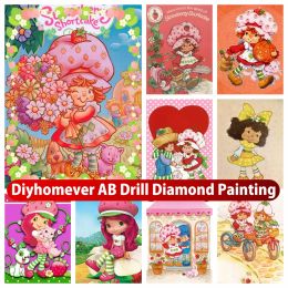 Stitch Strawberry Shortcake 5d Diy Ab Diamond Painting Mosaic Mignon Cartoon Girl Broderie Cross Crost Kits Home Decor Home Children's Gift