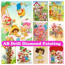 Puntada de fresa shortcake 5d DIY AB Diamond Pintura de dibujos animados de dibujos animados bordados Bordado Kits Cross Stitch Decoración para el hogar Regalo para niños