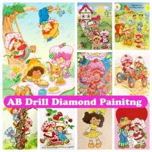 Stitch Strawberry Shortcake 5d Diy Ab Diamond Painting Cute Cartoon Girl Girls Broderie Cross Stitch Kits Home Decor Gift's Gift's Gift