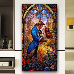 Stitch Het liefdesverhaal tussen prinses en beest Diamantschilderij Gebrandschilderd glas Liefde Diy Kruissteek Volledige boor Borduursteentjes