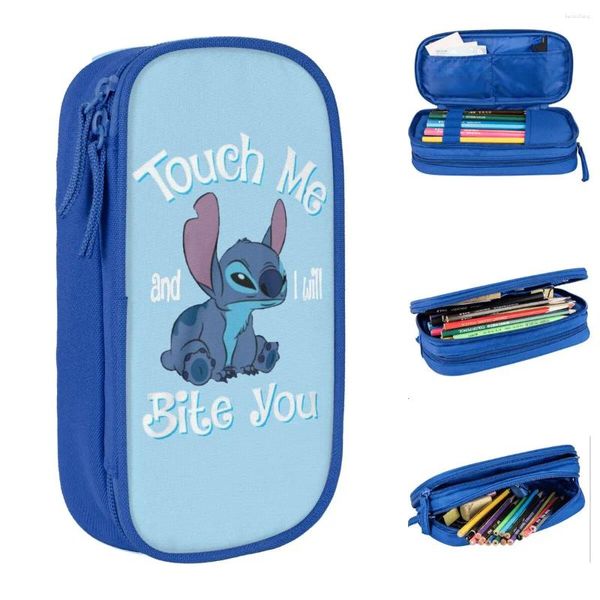 Stitch tócame y te morderé la caja de la caja de lápiz Caja de lápiz para el estudiante de la bolsa grande de los alumnos de los alumnos de los regalos escolares de la escuela