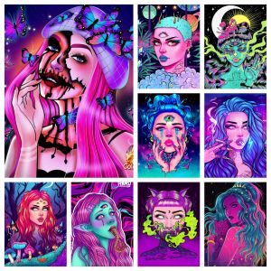 Stitch Trippy Girls Diamond Art Painting Kits Fantasie Kleur Vrouw Portret Cross Stitch Borduurfoto Mozaïek Volledige boor Home Decor