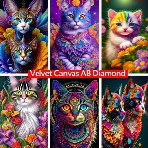 Stitch Velvet Ab Diamond Painting 5d Diy Diamond borduurwerk schattig Cat Mozaïek Picture Cross Stitch Set Home Decor Gift