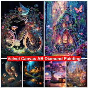 Stitch Velvet Canvas Ab Diamond Painting Fantasy Night House 5d Diy Diamond broderie Landscape Mosaic Picture Cross Cross Stitch Craft Gift