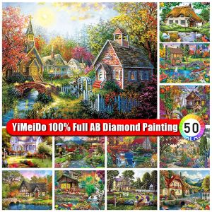 Stitch YiMeiDo-pintura de diamante 100% AB, casa de jardín, bordado de diamantes completo, mosaico de paisaje, punto de cruz, Arte de la pared Decoración del hogar