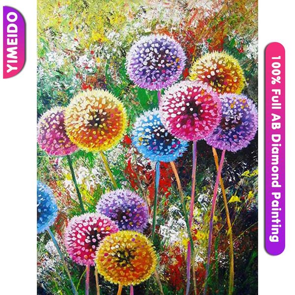 Stitch Yimeido 5d DIY Fleurs avancées Full AB100% Kit de peinture en diamant Paysage Dandelion Sac à glissière Hand Meuble Broidered Meubles Decor