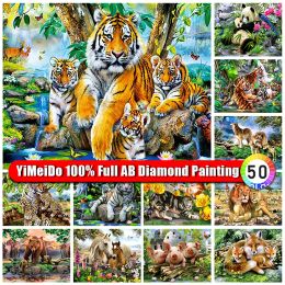 Stitch YiMeiDo Animal Tous 100 AB Diamant Peinture Tigre Lion Diamant Broderie Renard Ours À La Main DIY Mosaïque Strass Décor À La Maison Cadeau