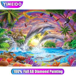 Stitch YiMeiDo Animal dauphin complet 100% AB diamant peinture tortue léopard oiseau diamant broderie à la main bricolage mosaïque décor à la maison cadeau
