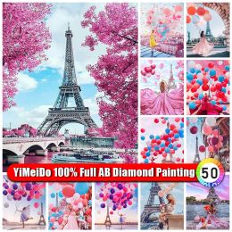 Stitch Yimeido Diy 100% AB Diamond Tower Kit de paisaje de torre Eiffel Bordado completo Diamante Mosaico Flower Arte de diamantes de imitación