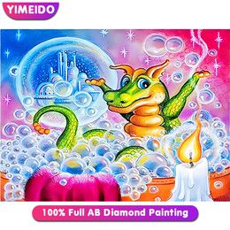 Stitch Yimeido Vol vierkante ronde 100% Ab Diamond Painting Dinosaur Bath Bubble Diamond Borduurwerk Zipperzak Animal Home Decor