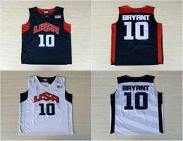 Cousue 10 Bryant Basketball Jersey Mens USA Dream M Jersey Stitted Blue blanc Shirt Shirt S-XXL4570880