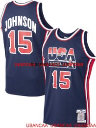 Maillot de basket-ball cousu # 15 Johnson 1992 Dream Team personnalisé hommes femmes maillot de basket-ball pour jeunes XS-5XL 6XL