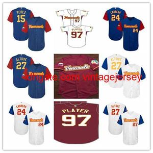 Cosido 2017 Venezuela World Baseball Jersey Custom 27 Jose Altuve 24 Miguel Cabrera 15 Salvador Perez 34 Felix Hernandez 2 Alcides Escobar 30 Rober