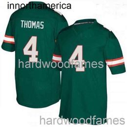 Cousu 2020 # 4 Jeff Thomas Miami Hurricanes Vert NCAA Football Jersey Hommes Femmes Jeunes XS-5XL 6XL